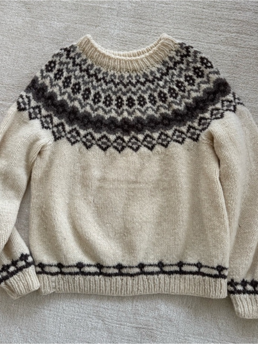 Ivory & Dark Brown Nordic Yoke Wool Sweater
